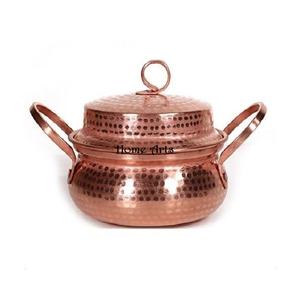 Pot de service alimentaire rond de taille personnalisée en cuivre, pot de cuisson alimentaire de qualité supérieure avec poignées en laiton - Product Image 4