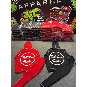 Streetwear mùa đông trùm đầu của nam giới bùng Tracksuit với vá thêu dây rút đóng cửa bông axit rửa - Product Image 2