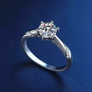 Anillo de Compromiso Solitario con Moissanita de Corte Redondo, Plata 925, Estilo Vintage, Engaste de Puntas, para Regalo de Aniversario de Bodas - Product Image 6