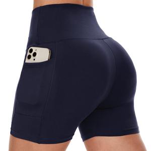 กางเกงขาสั้นนักขี่จักรยานผู้หญิงมีกระเป๋า8 "เอวสูงผ้าสแปนเด็กซ์ควบคุมหน้าท้องกางเกงวิ่งโยคะมีกระเป๋า - Product Image 3