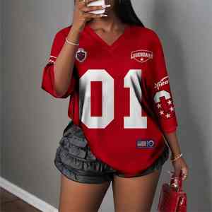 High Quality Sexy Ladies <b>Vneck</b> <b>Tshirt</b> Digital Print Oversized Short Sleeve Tee Womens Streetwear Fashion Loose Fit Top Custom - Product Image 4