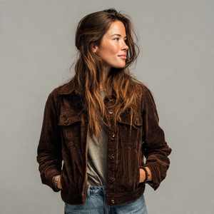 เสื้อแจ็คเก็ตผ้าลูกฟูกมีปก เสื้อแจ็คเก็ตฤดูหนาวสำหรับผู้หญิง เสื้อผ้าสตรีแนวสตรีทฤดูหนาว เสื้อแจ็คเก็ตผ้าลูกฟูกผู้หญิง เสื้อคลุมลำลอง เสื้อโค้ทสไตล์ Trucker สำหรับผู้หญิง - Product Image 1