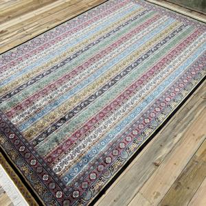 Tapis vintage de grande taille 6,4 x 9,9 pieds, tapis turc en soie Ikat bleu et rouge - Product Image 3