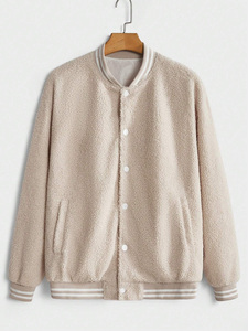 Wholesale OEM Men's Thin Stand Collar Teddy <b>Fleece</b> Bomber <b>Jacket</b> Custom High Quality Lightweight - Product Image 5