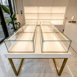 Comptoir de magasin de bijoux de luxe moderne, design en acier inoxydable doré, <span class=keywords><strong>vitrine</strong></span> de présentation de bijoux en verre avec éclairage LED - Product Image 4