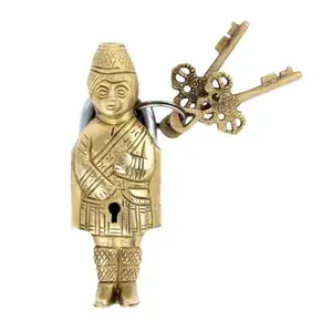 High Quality Handmade Indian Solider Design Brass Lock With 2 Decorative Keys Main Door Cabinet door Modern Security Lock LC-54