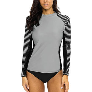 Rashguard respirant sublimé de qualité supérieure pour femmes, couleur gris et noir, fabriqué en spandex/polyester avec logo personnalisé et design OEM - Product Image 5