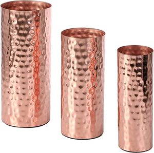 Juego de 3 jarrones de flores de cilindro alto de Metal de tono cobre para decoración de mesa de hogar y oficina florero martillado - Product Image 3