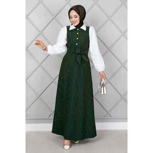 Vestido Hijab con mangas elásticas a rayas Esmeralda - Product Image 1