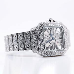 Montre squelette personnalisée de luxe pour homme, style hip-hop, sertie de moissanite, mouvement mécanique, cadran en cristal saphir, acier inoxydable - Product Image 2