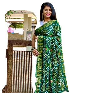 Hermosa Sari de seda pura Bandhej con borde de tejido Zari original para bodas y ocasiones ropa india y pakistaní - Product Image 1