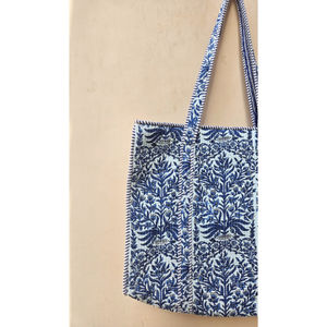 100% cotton Eco Friendly <b>Floral</b> Lightweight <b>Beach</b> Shopping Bag Handmade Block Print Quilted <b>Tote</b> Bag with Handy Inside Pocket - Product Image 2