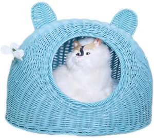 Rattan Recyclable Round Cat Bed Pet Woven Cave Bed Summer Breather Pet House <b>Basket</b> Bed for Cat/Kitten/Puppy/<b>Dog</b> - Product Image 2