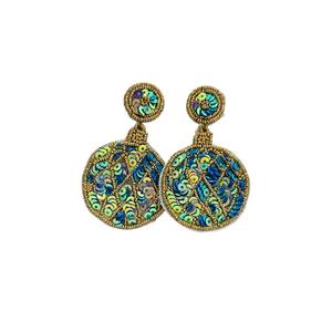 Handmade Beaded Multicolor Candy Stripe Christmas Ornament <b>Earrings</b> - Product Image 1