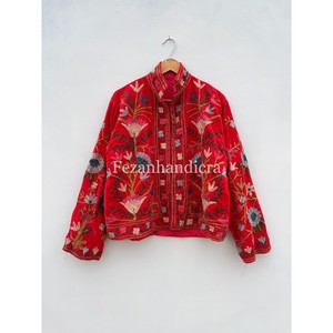 Wholesale Unisex Winter Knitted Embroidery <b>Velvet</b> <b>Jacket</b> Cotton Lining Featuring Uzbek Suzani Short Design Stand Collar Boho - Product Image 2