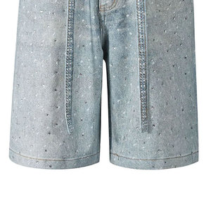 Shorts Vaqueros Rectos de Tiro Medio Personalizados para Hombre con Pedrería, Shorts Vaqueros Elegantes para un Estilo Casual y Veraniego - Product Image 5