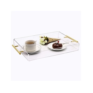 Bandeja de Exhibición Acrílica Blanca al por Mayor con Asa de Latón, Bandeja Organizadora Decorativa para Alimentos para Cocina, Bandeja de Servicio de PMMA, Tamaño Personalizado - Product Image 1