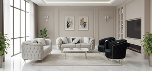 Juego de Sofás Seccionales Modernos de Terciopelo con Mechones, Muebles Seccionales Chesterfield para Sala de Estar - Product Image 4