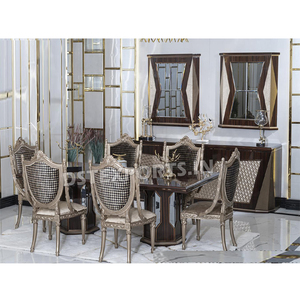 Elegante mesa de comedor y sillas talladas a mano con aspecto metálico, mesa de comedor de estilo europeo, mesa de comedor tallada a mano con aspecto metálico - Product Image 1