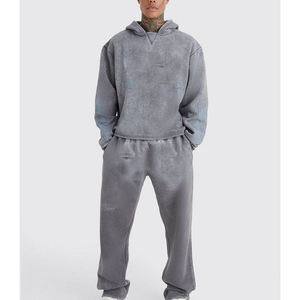 Venta al por mayor cálida logotipo personalizado empalme ropa deportiva suelta cremallera chaquetas cortavientos dos piezas traje de jogging Patchwork chándal hombres - Product Image 1