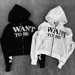 Ensemble sweat à capuche et pantalon évasé personnalisé en polyester/coton avec patch appliqué et broderie vieillie, style streetwear, délavé à l'acide, pour l'hiver - Product Image 1