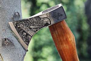 Handmade Industrial Grade High Carbon Steel <b>Viking</b> <b>Axe</b> Natural Wood Handle Leather Sheath. Multi-Purpose Hatchet Camping Outdoor - Product Image 4