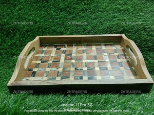 Bandeja DE SERVICIO DE MADERA hecha a mano única con bandeja rectangular con incrustaciones de hueso y resina para una presentación elegante de postres y aperitivos - Product Image 5