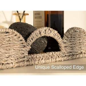 Plateau rectangulaire en rotin à double poignée 40x29x7cm Plateau de service ou de cadeau en jonc de mer tressé - Product Image 3