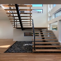 Escalier en bois moderne sur mesure, escalier flottant, garde-corps en verre sans cadre, résistant à la rouille, pour centre commercial, appartement, projets résidentiels