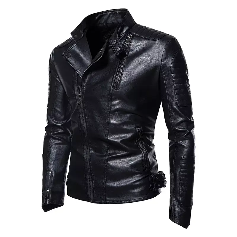 Men Fitted Leather Jacket Black Outwear Male PU Leather Coats Top Quality Motorcycle Fitted Leather Jacket For Men
