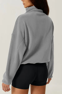 Sudaderas Cortas de Cuello Alto para Mujer, Color Sólido, Media Cremallera, Manga Larga, Bolsillo Tipo Canguro, Estilo Urbano, Sudaderas Estampadas de Invierno - Product Image 3