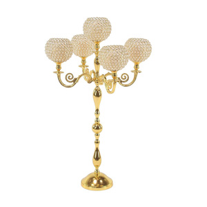 Luxueux 5 bras boule de cristal candélabre artisanat grand bougeoir placage doré pour mariage décor de table prix de gros - Product Image 2