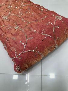 Designer Silk Embroidered <b>Fabric</b> with <b>Bead</b> and Stone Floral Motifs for Suits Sarees and Festive Ethnic Wear - Product Image 5