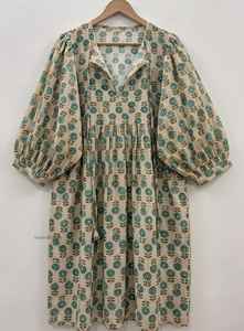 Vestido Midi Bohemio Kyra, Estampado a Mano, Algodón, Casual, para Mujer, con Cierre de Cordones - Product Image 4