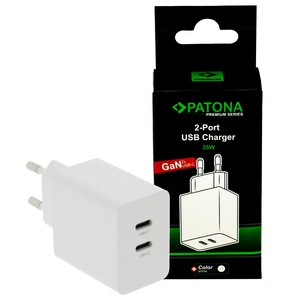 PATONA Premium GaN PD35W Adaptador blanco 2xUSB-C PD3.0 QC3.0 fuente de alimentación con 2 puertos de entrega de energía de los 2 USB-C - Product Image 1