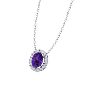 Collar con Colgante de Amatista de Corte Ovalado, Cadena de 18 Pulgadas, Chapado en Oro, Plata de Ley, 8.0 mm de Ancho, 1.2 g de Peso - Product Image 4