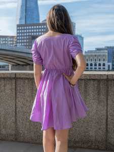 มินิเดรสสั้นเข้ารูปสีลาเวนเดอร์สีล้วนสำหรับผู้หญิงเดรสแม็กซี่ลำลองฤดูร้อน - Product Image 3