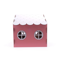 Gepersonaliseerde MDF hondenhuis met logo print, decoratieve binnenhuisdierenverblijf voor kleine dieren, roze, opvouwbaar, modern, lichtgewicht, 2kg
