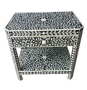 Modern Luxury Floral Bone Inlay <b>Bedside</b> Table Large Size with Adjustable <b>Shelf</b> for Bedroom Wood and <b>Metal</b> Bedroom Furniture - Product Image 3