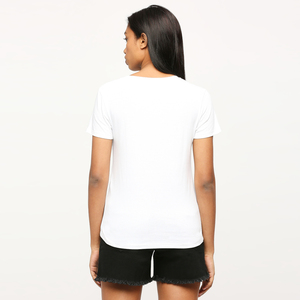 T-shirt à col rond pour femme en mélange lin-coton, tissu respirant, manches courtes, vêtements décontractés, fournisseur d'exportation - Product Image 2