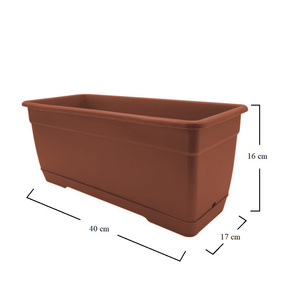 Fioriera rettangolare per balcone con supporto in ferro e piattino vaso in resina color mattone per decorazioni da giardino e da esterno - Product Image 2