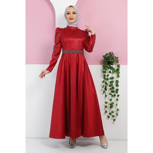 Vestido de Noche ElbiseStone con Adornos, Patrón Yak, Lentejuelas, Formal, Cintura Imperio, Corto, Disponible en Tallas XL y XXL para Damas de Honor y Graduaciones - Product Image 3