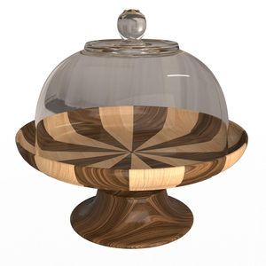 Maison de luxe & Restaurant Décoration de haute qualité Plaque arrondie en bois Support à gâteau avec base de branche et cloche en verre - Product Image 5