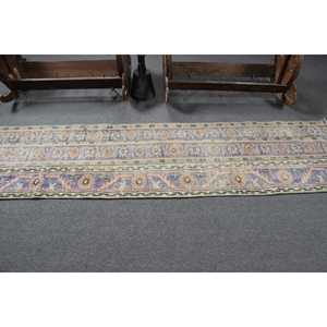 Alfombra Turca Vintage de 2.1x8.7 pies, Alfombra de Lana Azul con Diseño Floral - Product Image 3