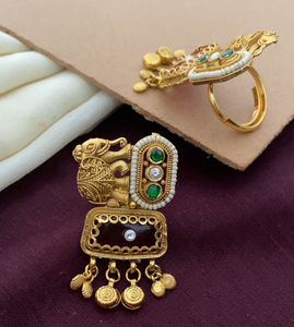 Bague traditionnelle indienne de qualité supérieure, motif éléphant, en laiton, parfaite pour les mariages, les occasions festives, design complexe - Product Image 3