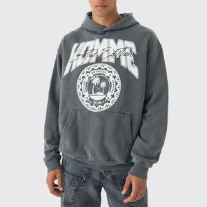 Sudadera con Capucha Extra Grande Lavada al Ácido, Fabricante Personalizado al por Mayor, Ropa Urbana, Sudadera Básica con Serigrafía Lavada al Ácido - Product Image 1