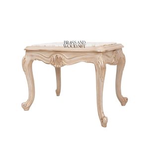 Table d'appoint rectangulaire néoclassique de luxe avec plateau en marbre blanc de qualité supérieure et cadre en bois beige doré orné pour la décoration de palais - Product Image 3
