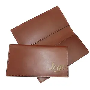 Dompet pria Vegan PU Logo kustom slot kartu kredit Multi buku cek kulit