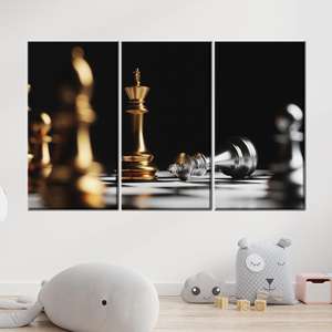 Toile imprimée : Art d'échecs « King Checkmate » Or et Argent, 3P : Prêt à accrocher - Product Image 1