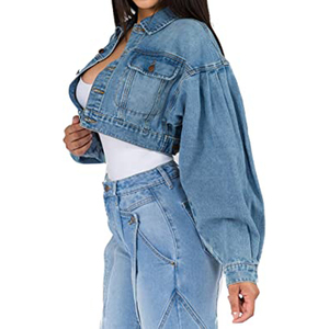 แจ็กเก็ตยีนส์แบบติดกระดุมสำหรับผู้หญิงเสื้อแจ็คเก็ตลำลองแขนยาวแบบสั้นสำหรับผู้หญิง - Product Image 3